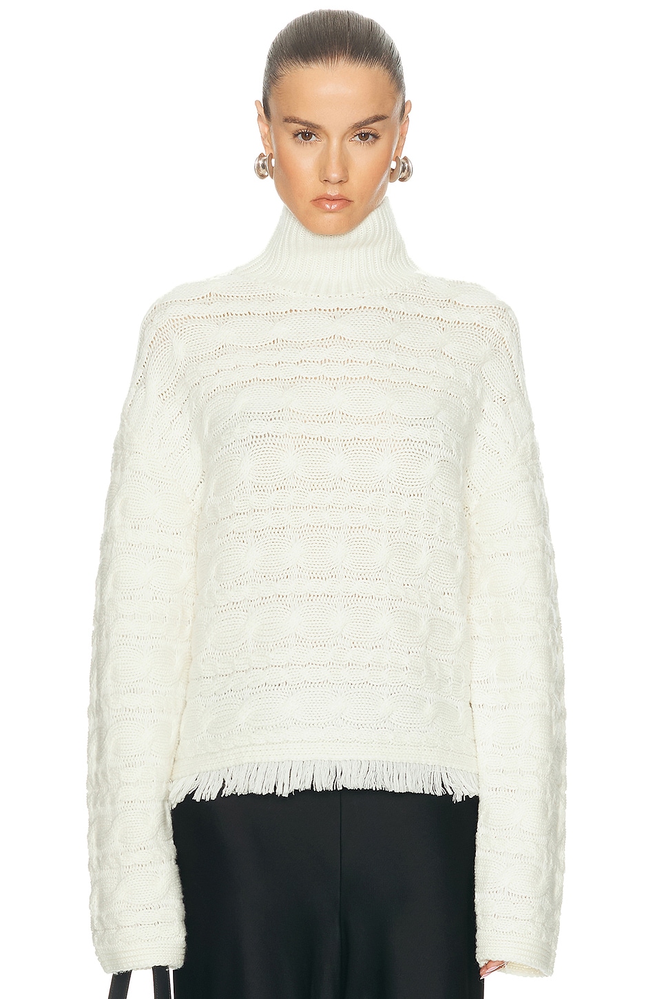 Guest In Residence Cropped Cable Turtleneck Sweater in Cream - Cream. XS also in S, M