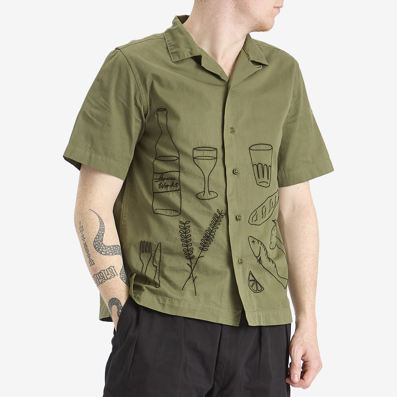 Service Works Men's Picnic Embroidered Vacation Shirt in Olive