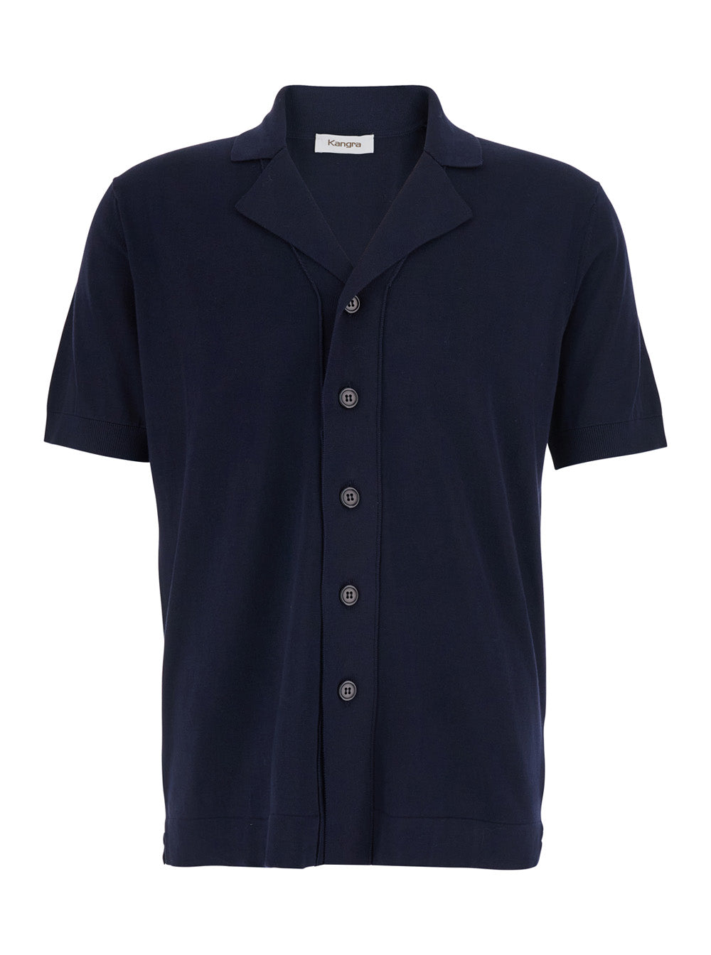 Notched Collar Cotton Shirt — Navy