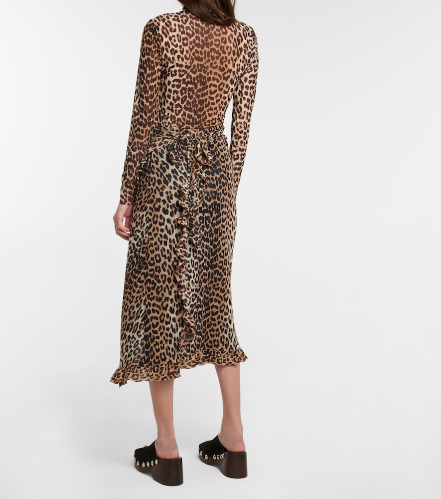Ganni Leopard-print wrap midi skirt