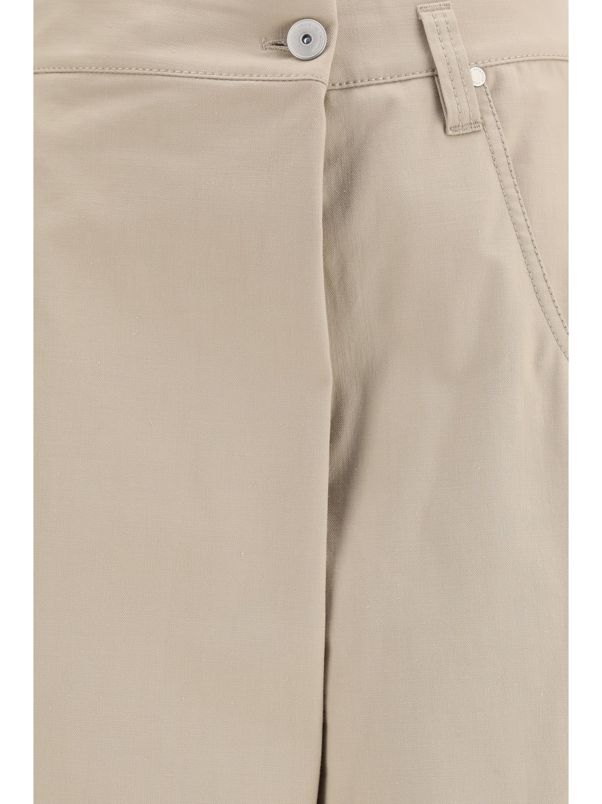 Cotton Gabardine Wrap-Front Trousers — Beige