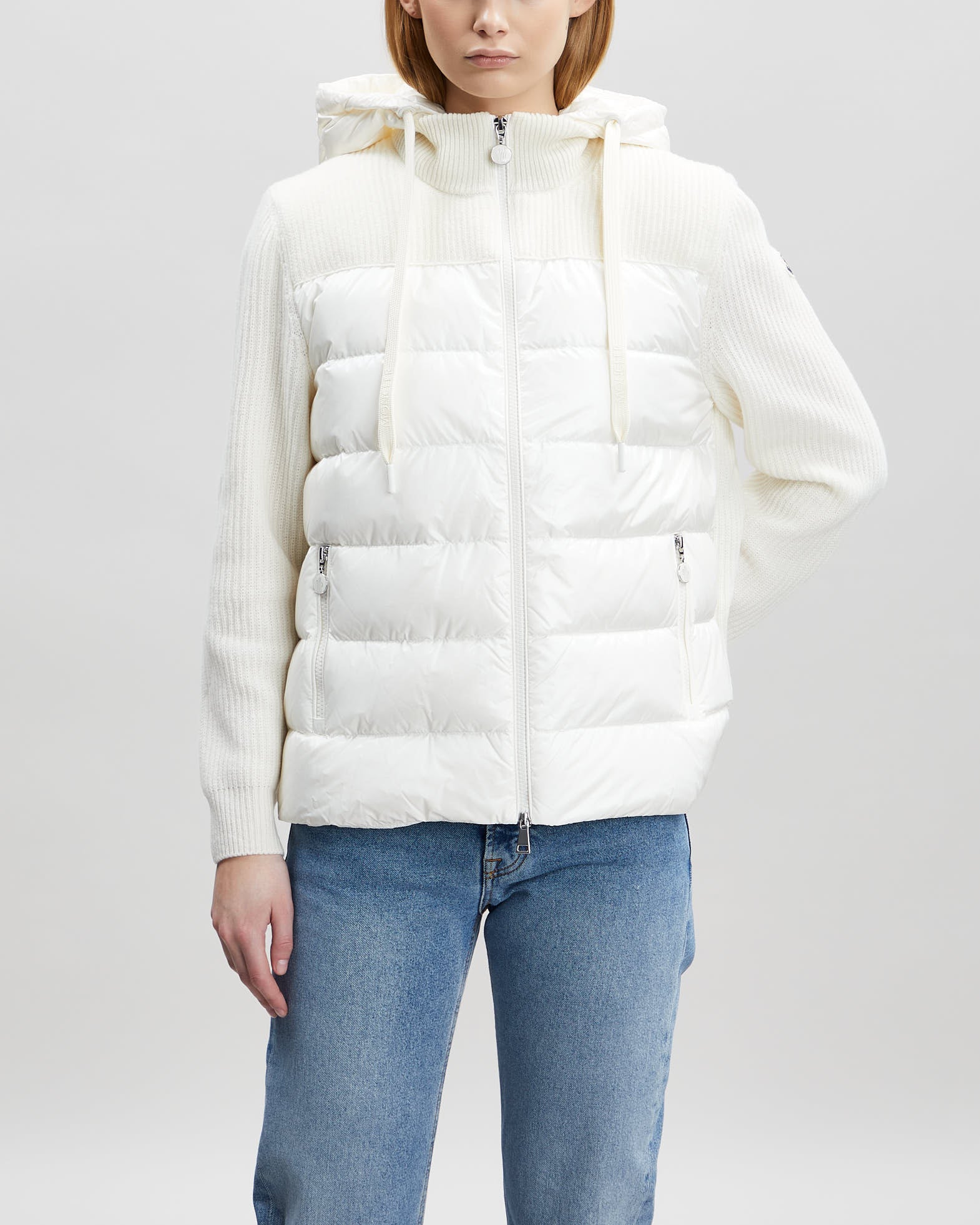 Moncler Cardigan Wool Padded Hoodie Offwhite