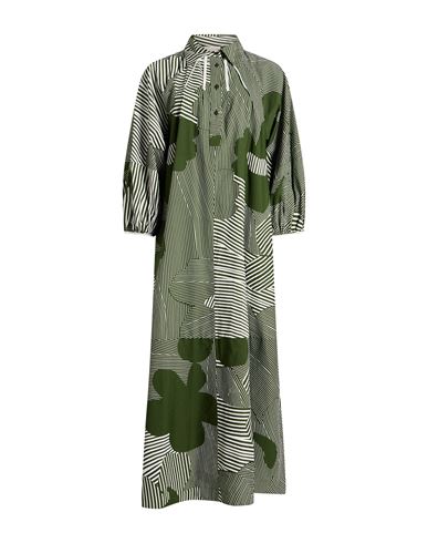 Woman Maxi dress Dark green Size L Cotton
