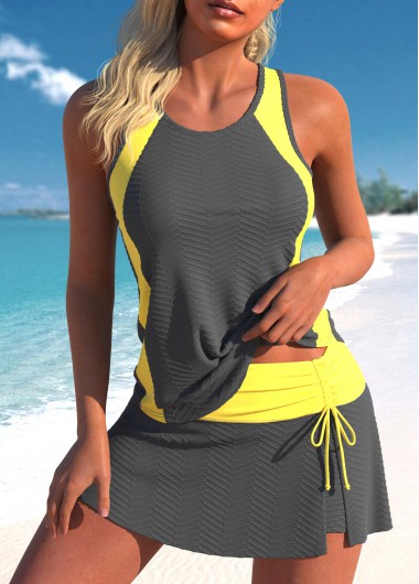 Modlily Cut Out Grey Drawstring Tankini Set