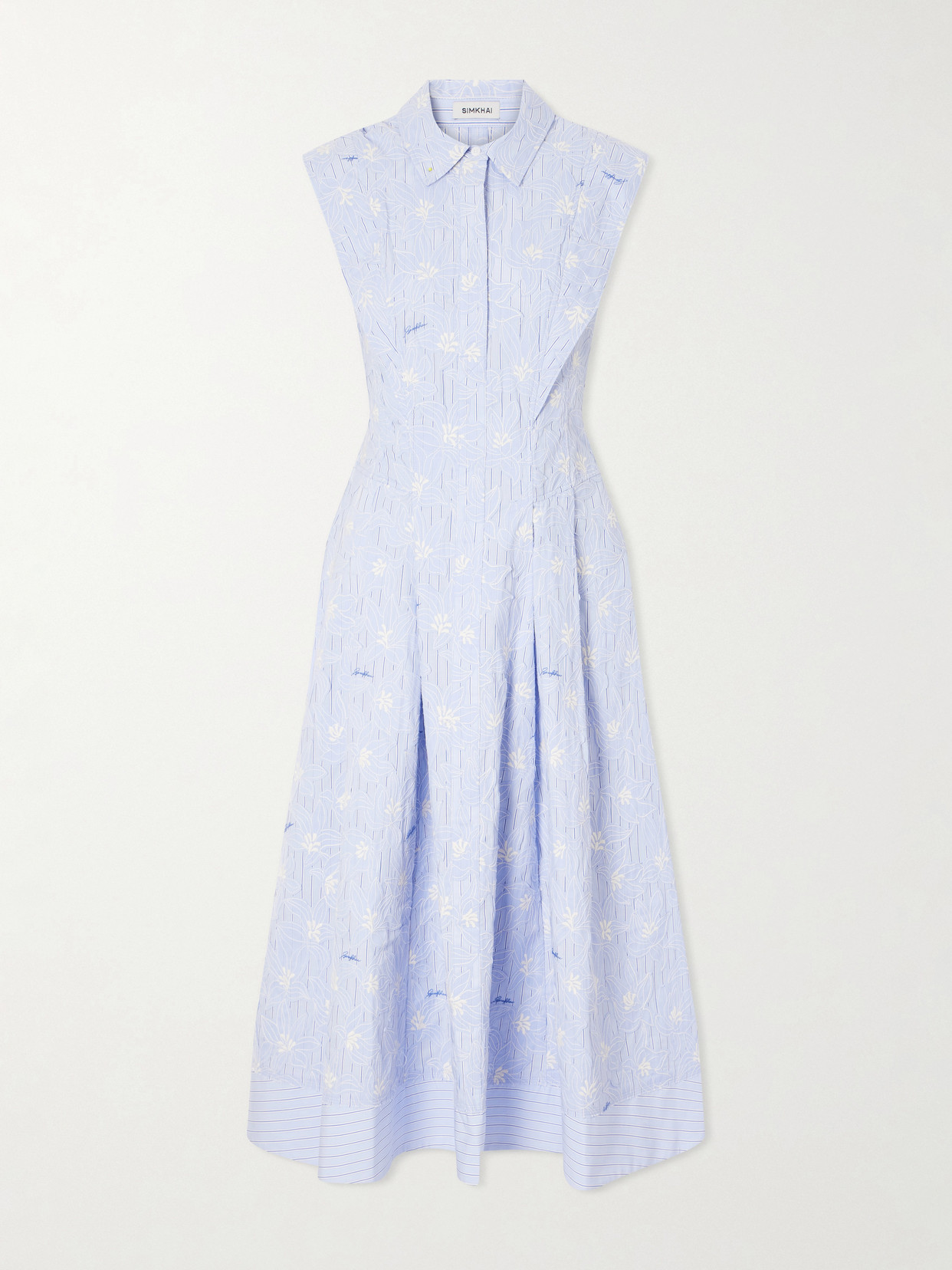 Neri Embroidered Striped Cotton-poplin Midi Dress - Pink