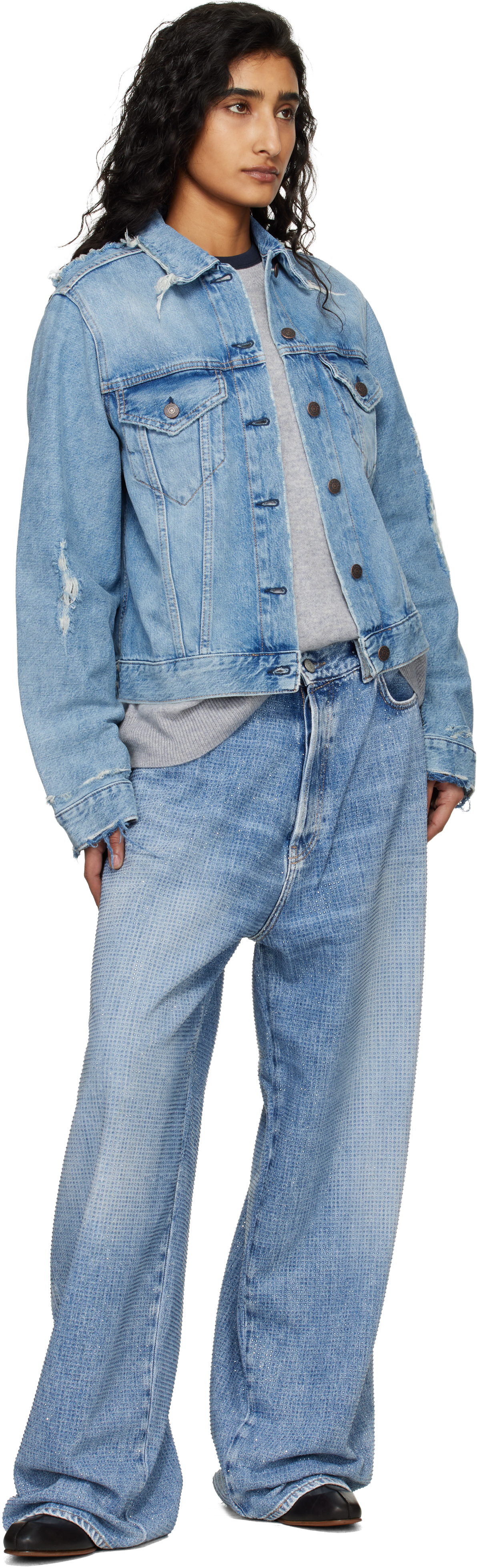 Blue Distressed Denim Jacket
