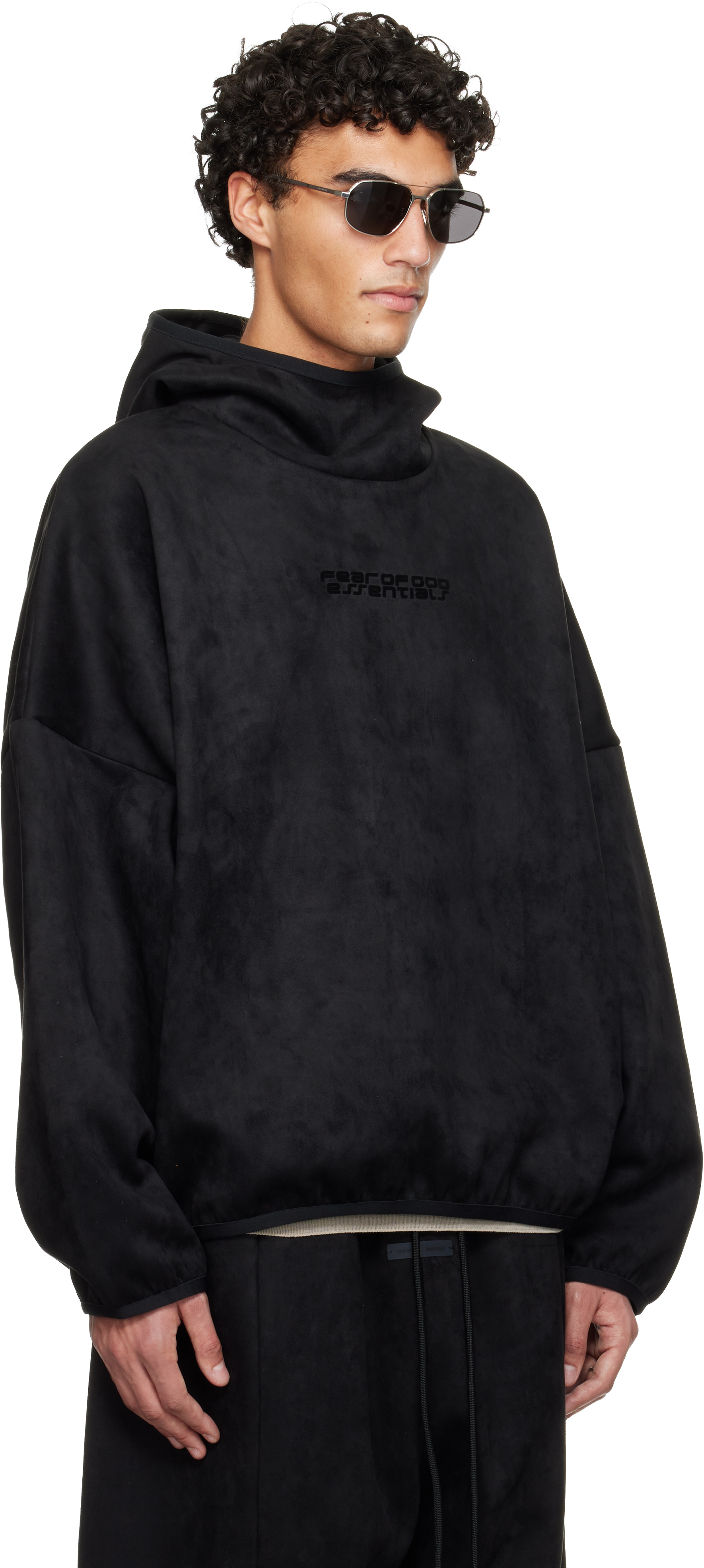 Black Holiday Faux-Suede Fleece Modern Hoodie