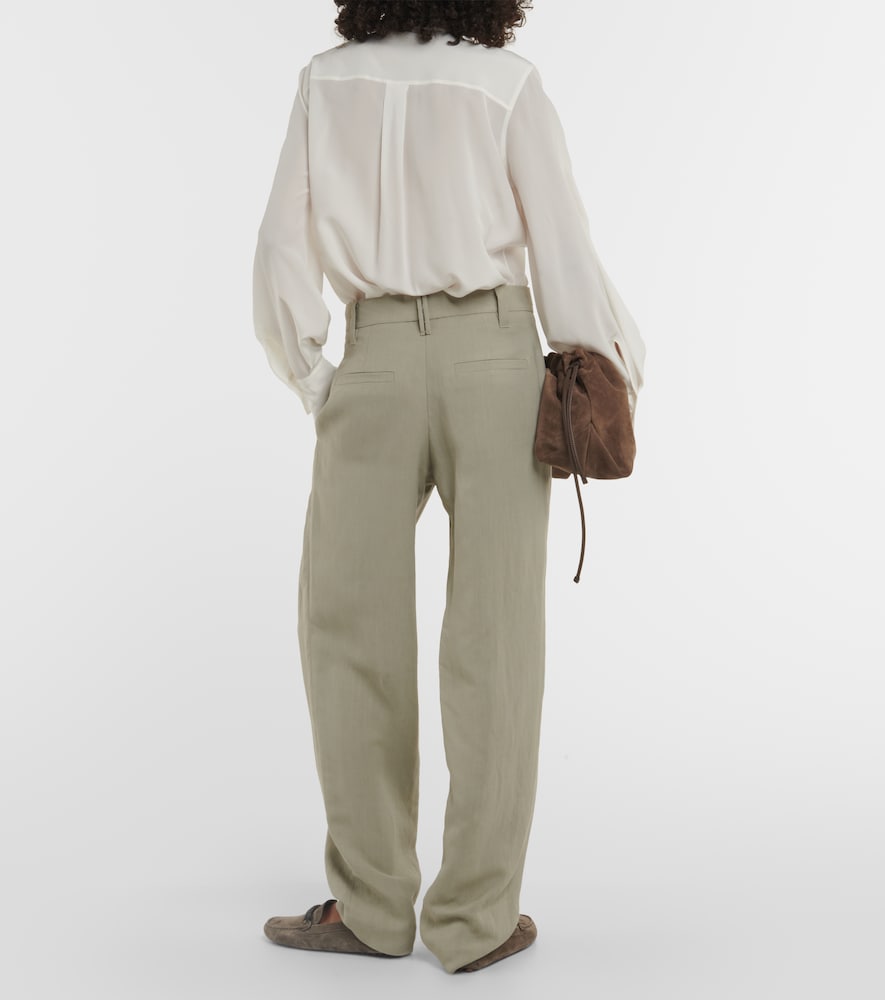 Twill wide-leg pants