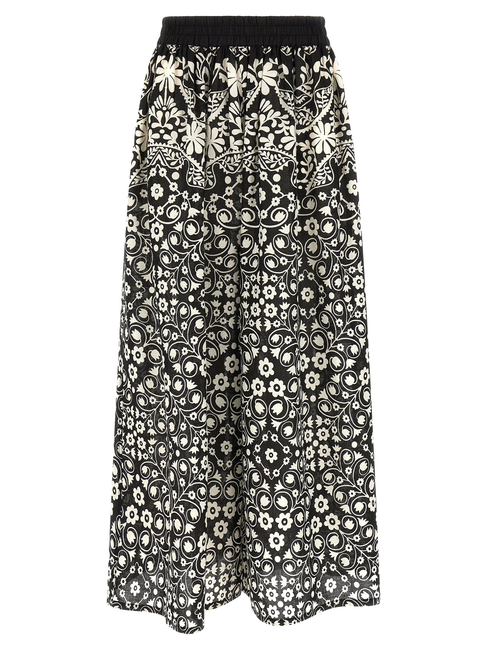 Floral-Print Cotton Voile Trousers — Black