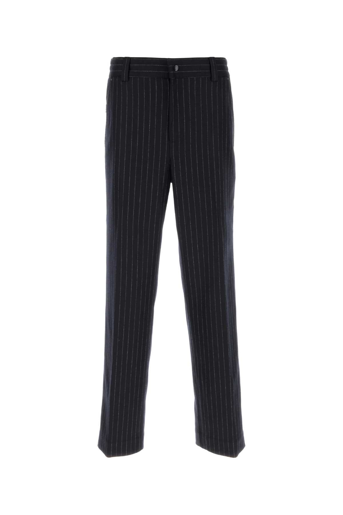 Stretch Wool Pinstripe Trousers — Black