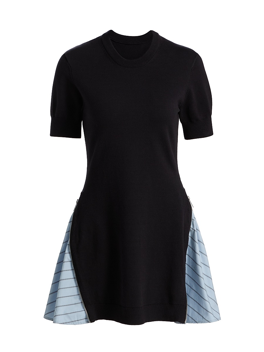 Women's Knit Cotton Fit & Flare Minidress - Black Oxford Blue Multi