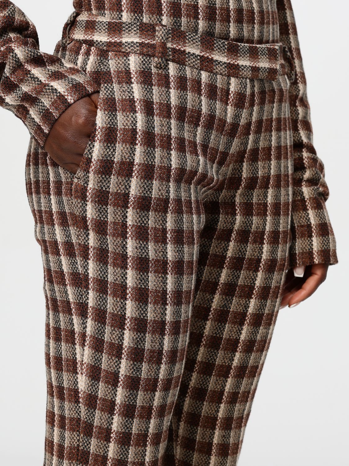 Check pattern trousers - Brown