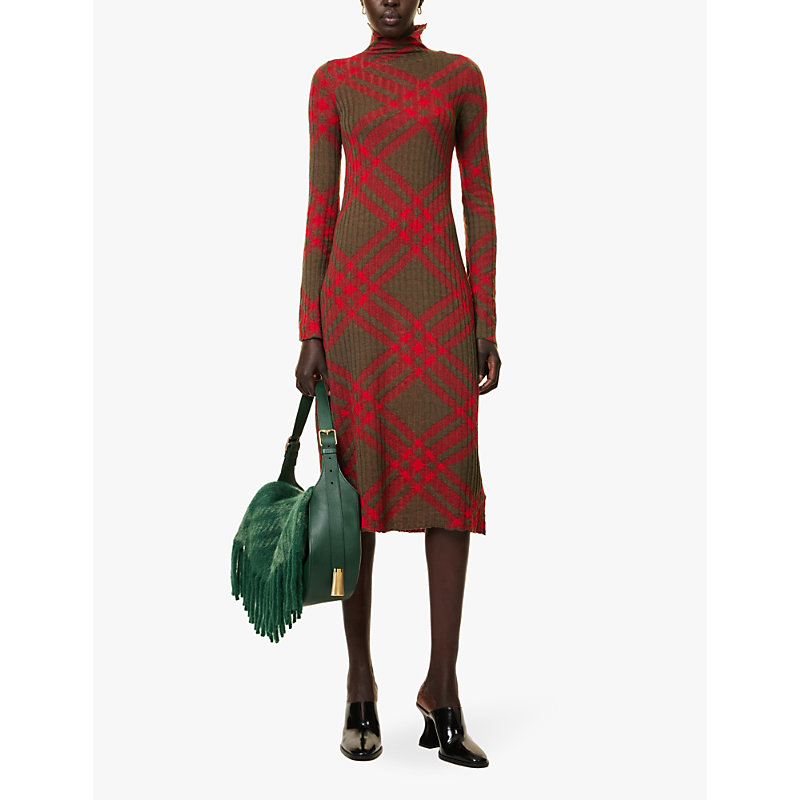 Womens Loch Ip Check Checked Long-sleeved Knitted Midi Dress