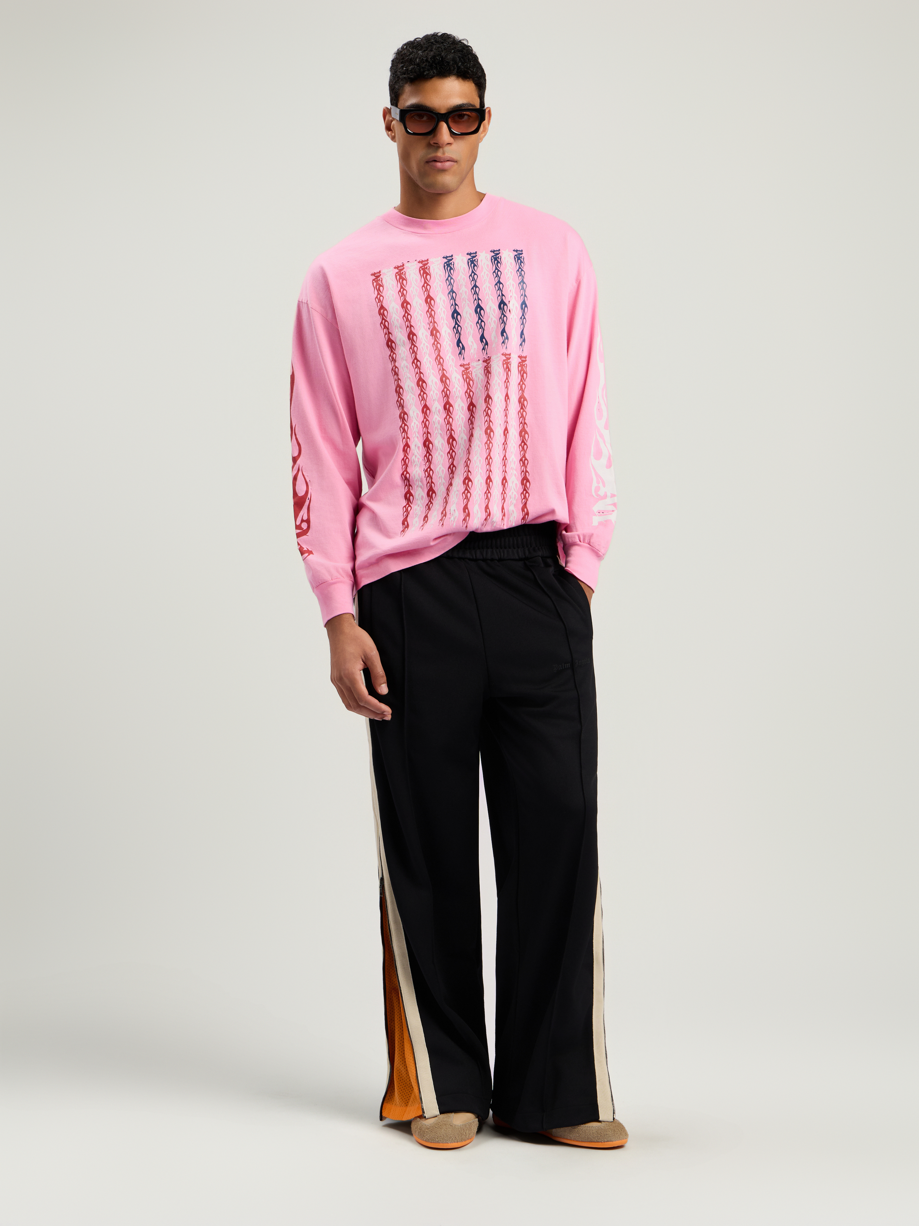 Flames Flag Long Sleeve T-shirt Man  Pink
