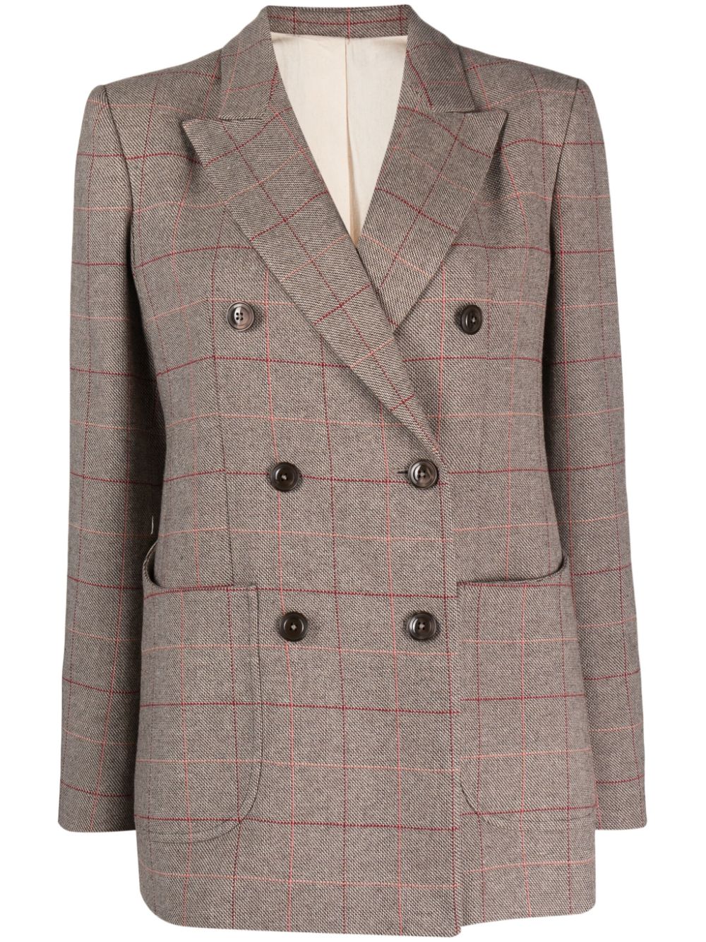 Grid-pattern double-breasted blazer - Grey
