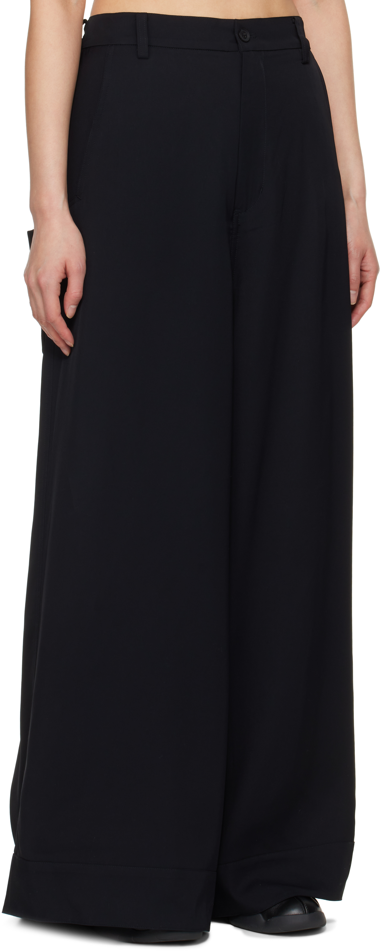 Y-3 Black Rayon Twill Wide Trousers