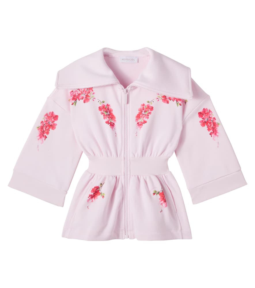 Floral cotton-blend zip-up sweatshirt