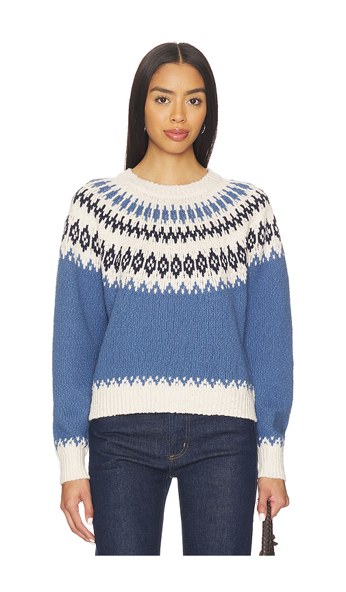 Autumn Cashmere Chunky Fair Isle Crew Sweater in Blue. - S also in L