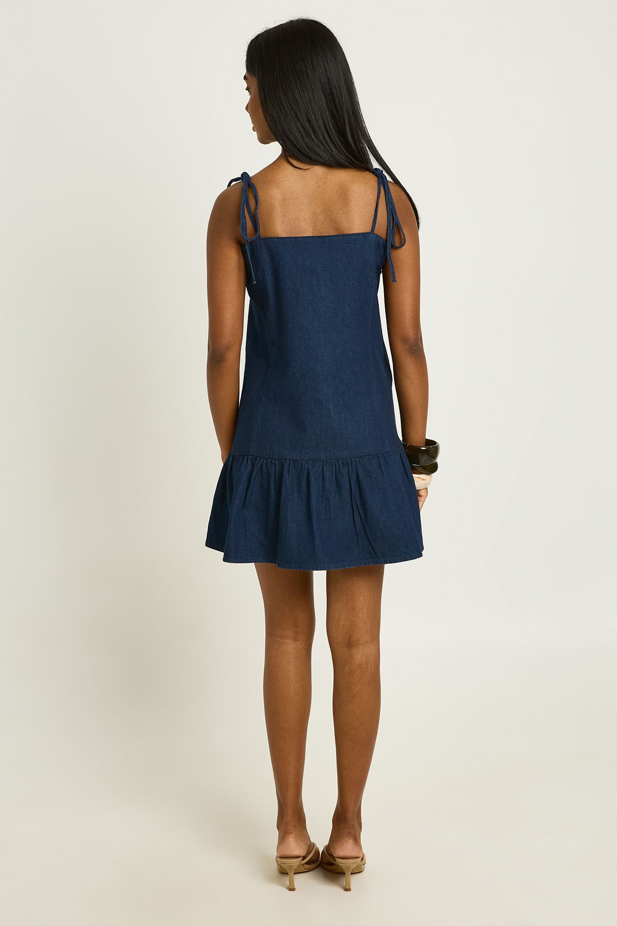 Boohoo Womens Strappy Dropped Hem Denim Mini Dress - Indigo Blue