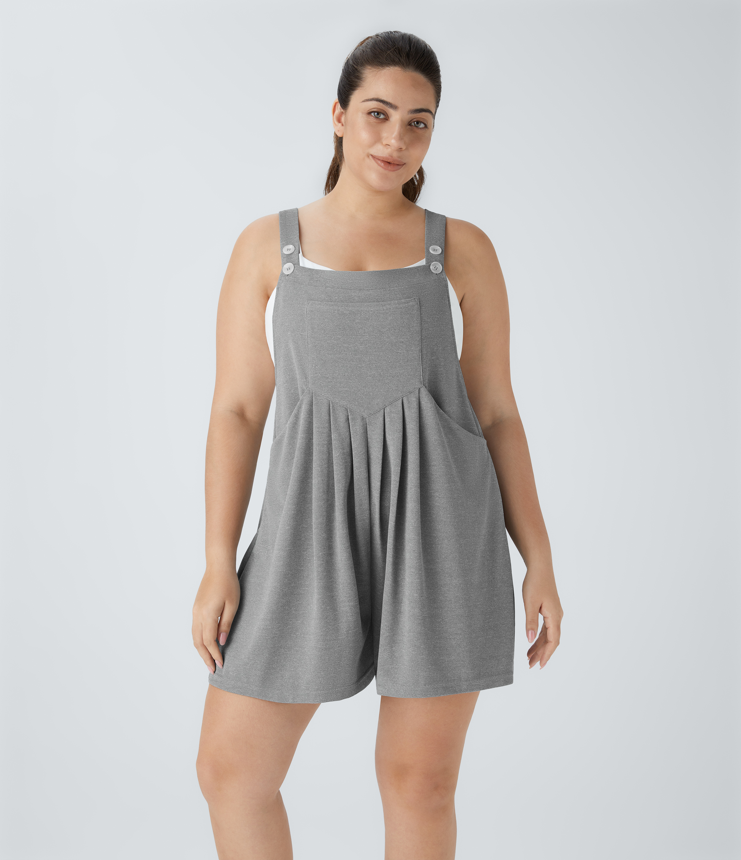 Pockets Waffle Casual Plus Size Overalls  - Waffle Gray