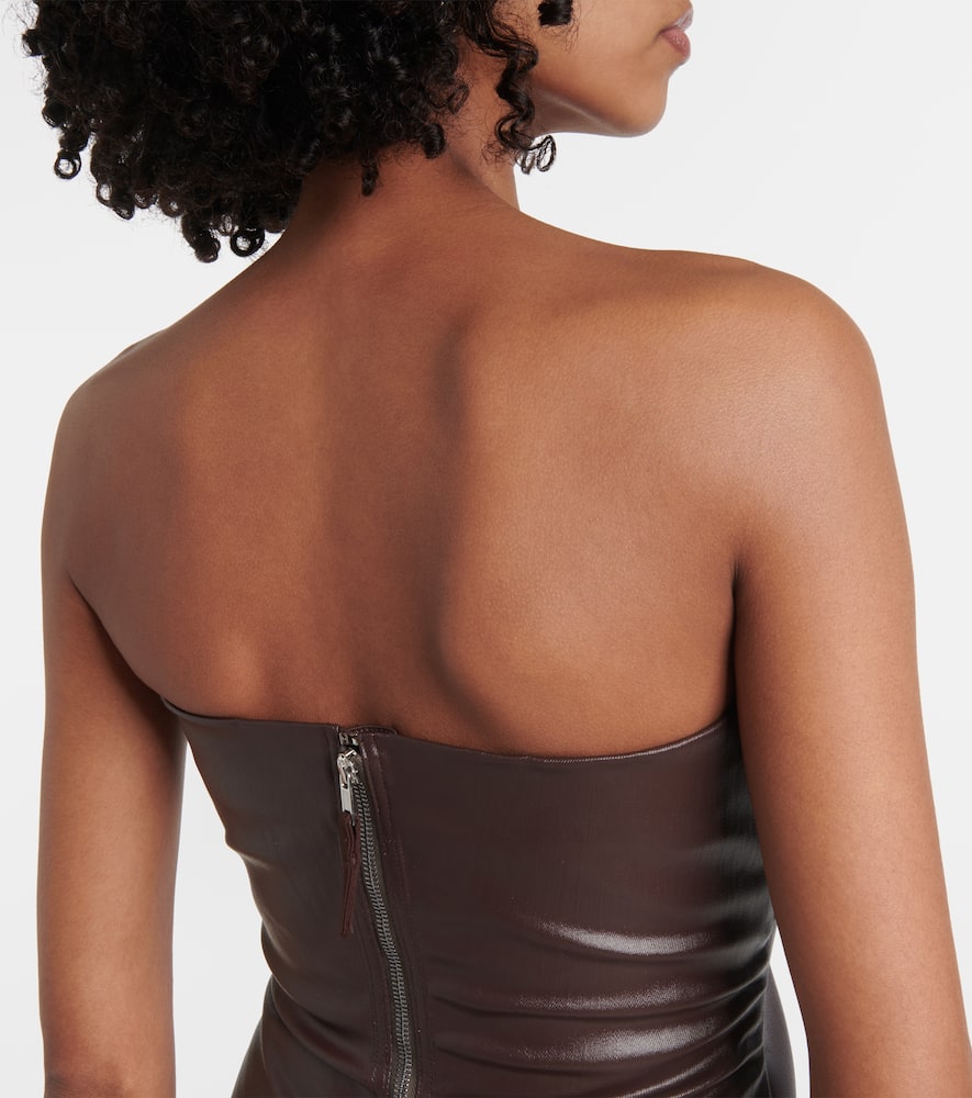 Prong cutout coated denim bustier dress