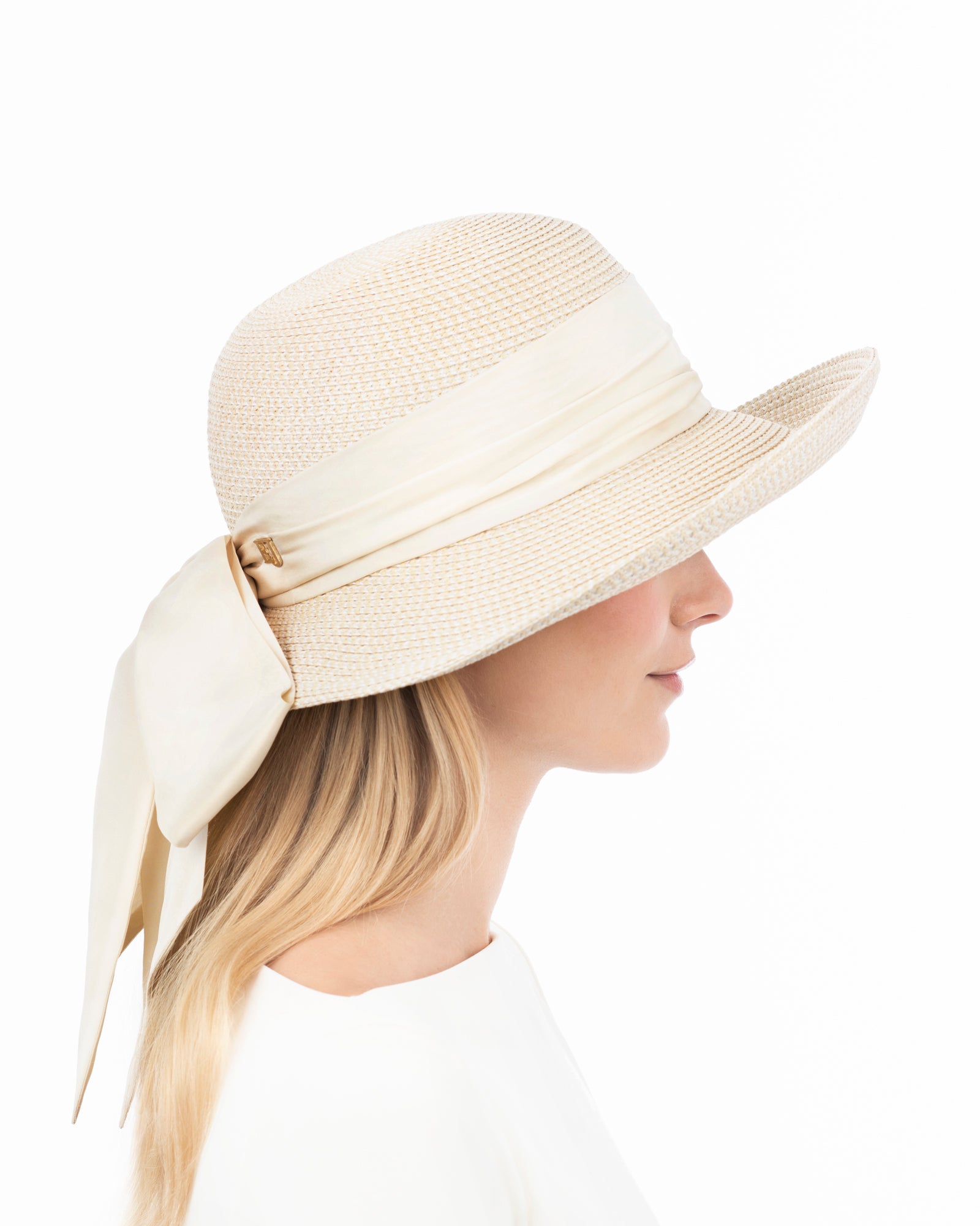 Loulou Women's Raffia Straw Sun Hat with Silk Drape and Bow for Women