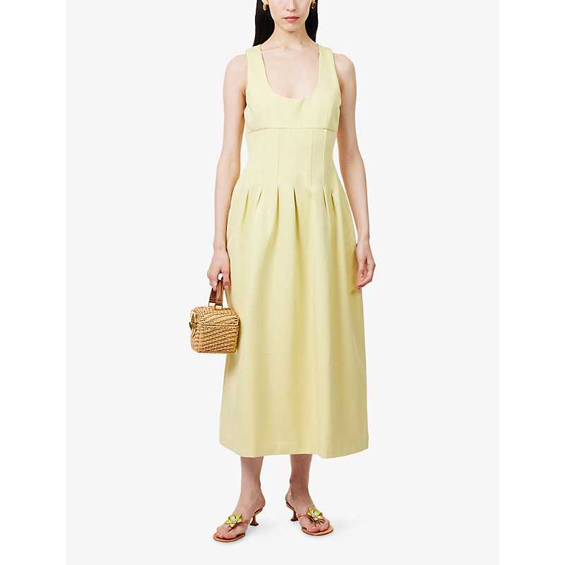 Womens Cinched Cotton-Blend Midi Dress
