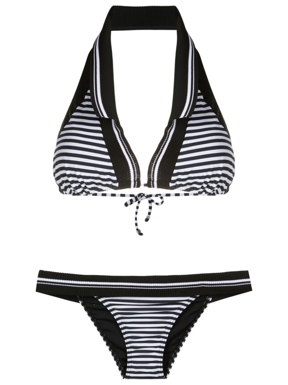 Striped halterneck bikini - Black