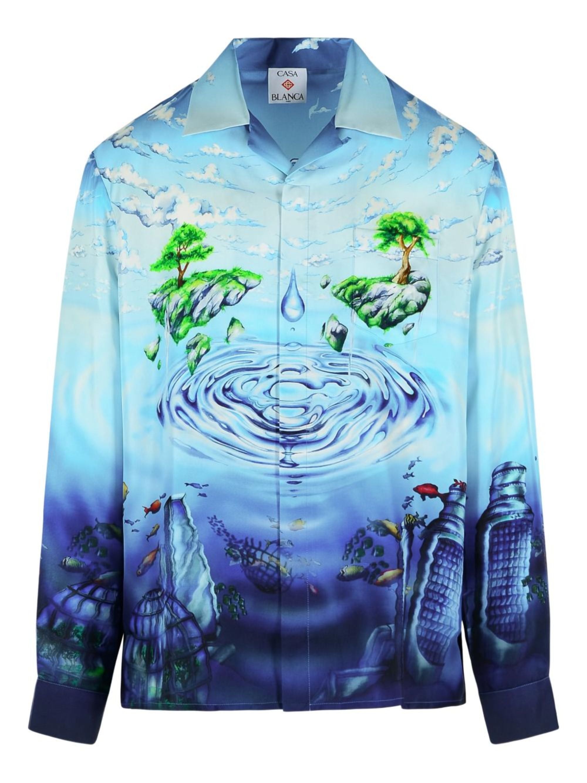 Printed Button-Down Shirt with Chest Pocket - Long Sleeve