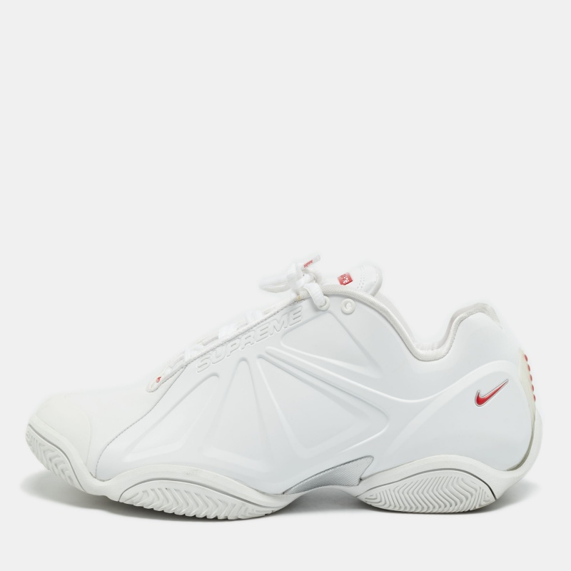 Nike x Supreme Air Zoom Courtposite 42.5 White Faux Leather and Rubber Low Top Sneaker