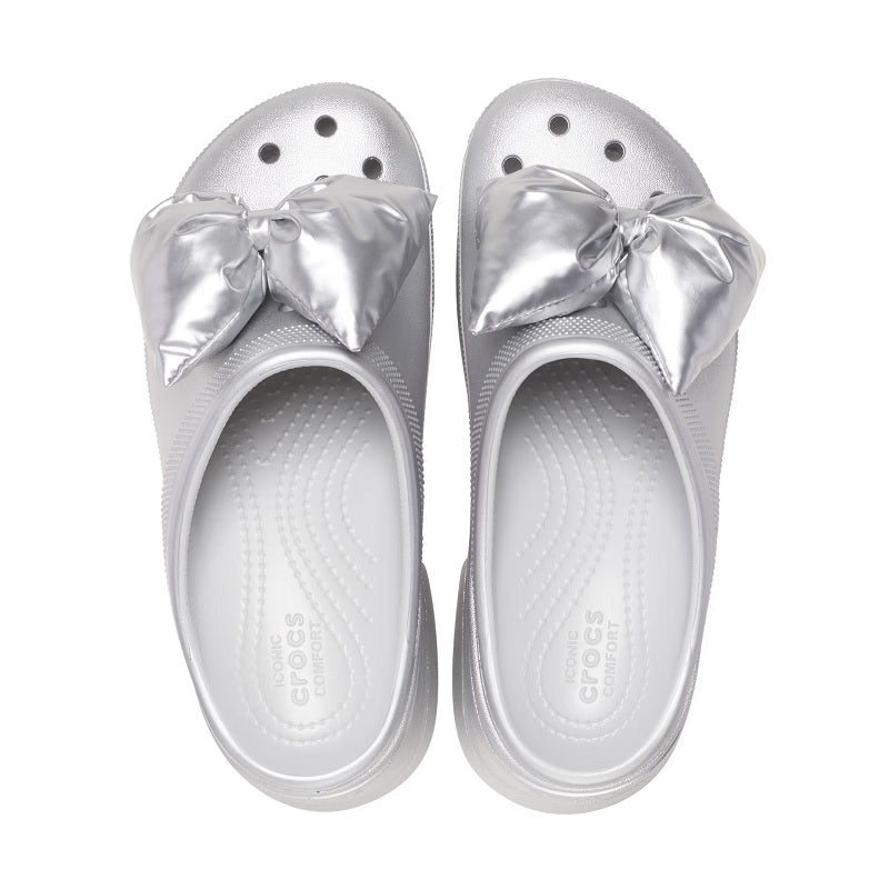(WMNS) Siren Metallic Bow Clogs 'Silver'