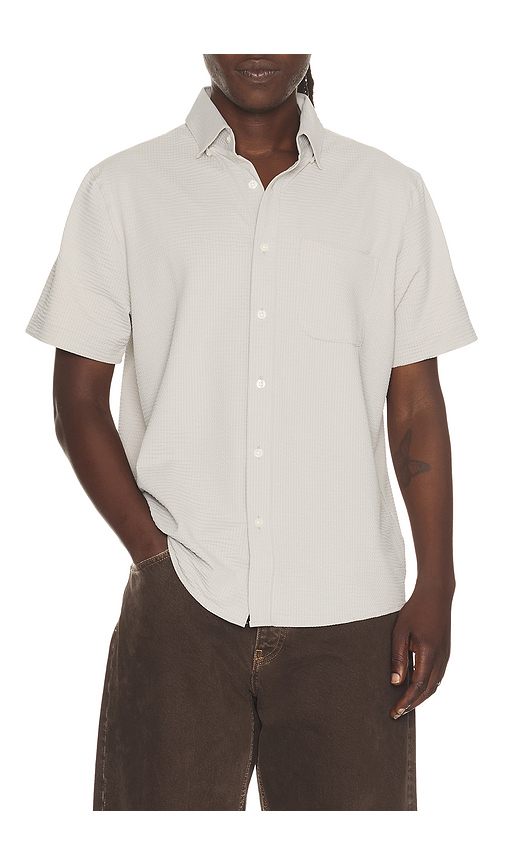 Rhone Commuter Seersucker Shirt in Grey. XXL/2X. Also in S, M, XL/1X