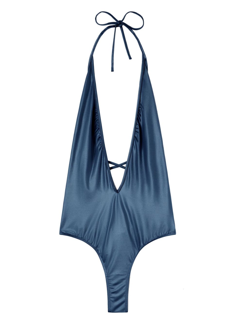 Metallic-effect V-neck swimsuit - Blue