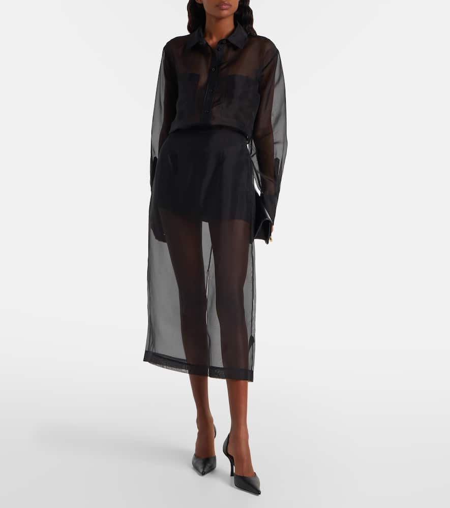 High-rise silk organza midi skirt