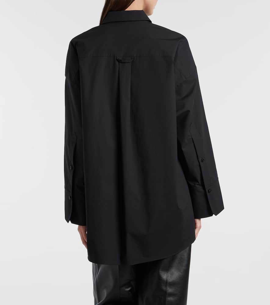 Floral-appliqué oversized cotton-blend shirt