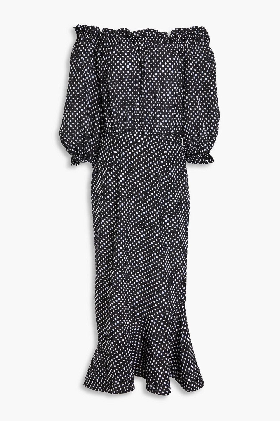 Off-the-shoulder polka-dot silk crepe de chine midi dress