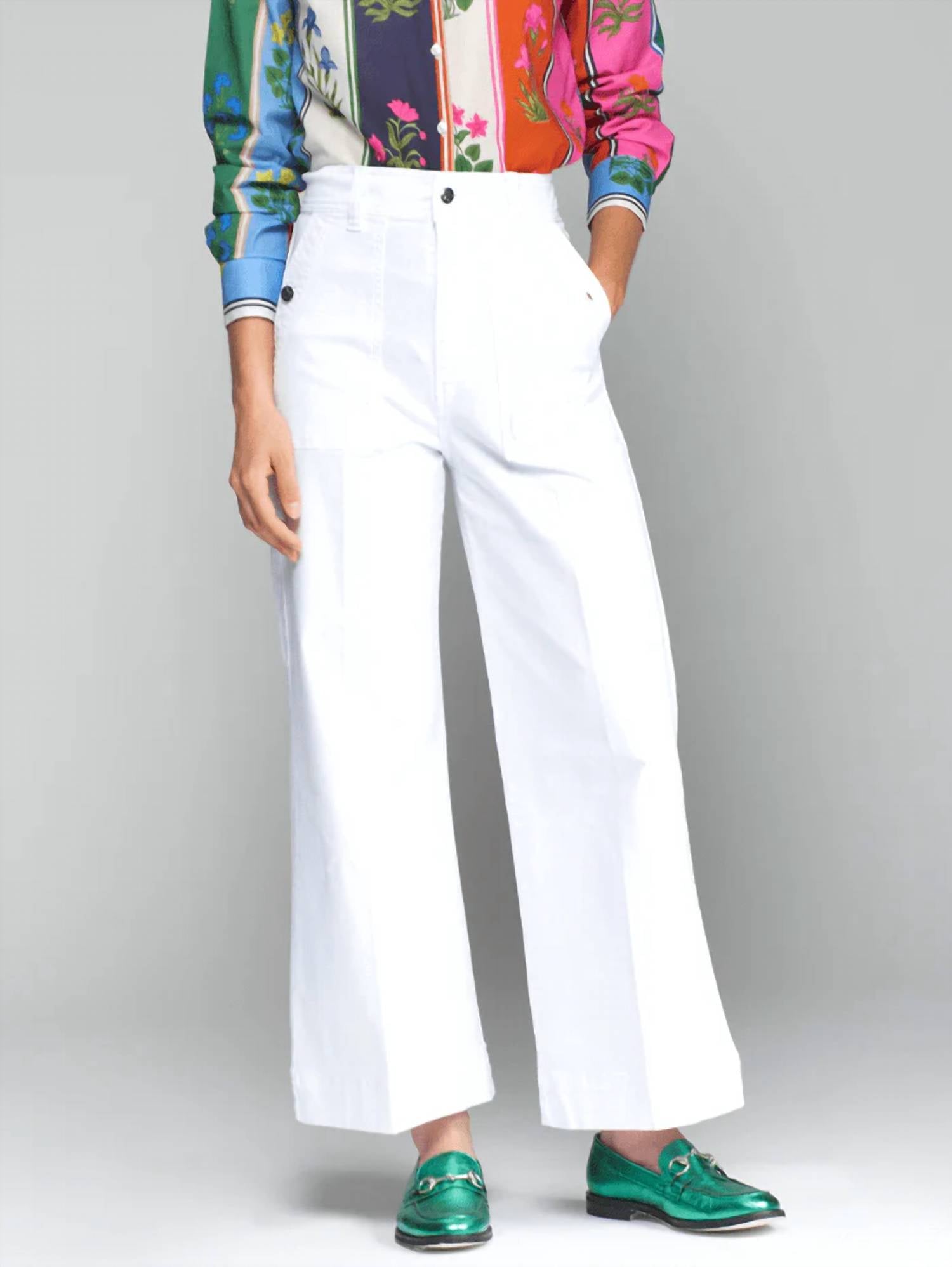 Noa Wide Leg Cropped Trousers In White