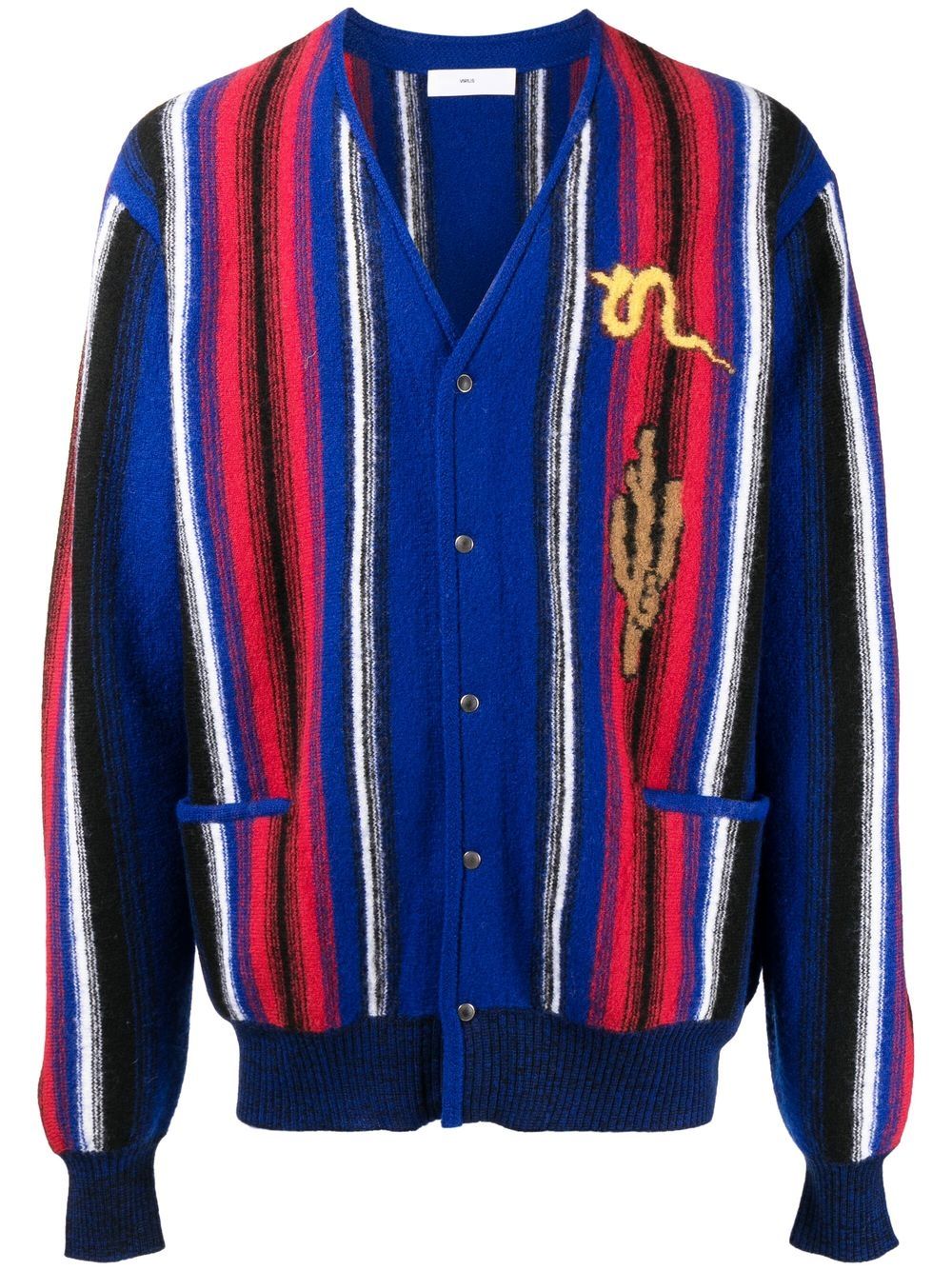 Intarsia-knit V-neck cardigan - Blue