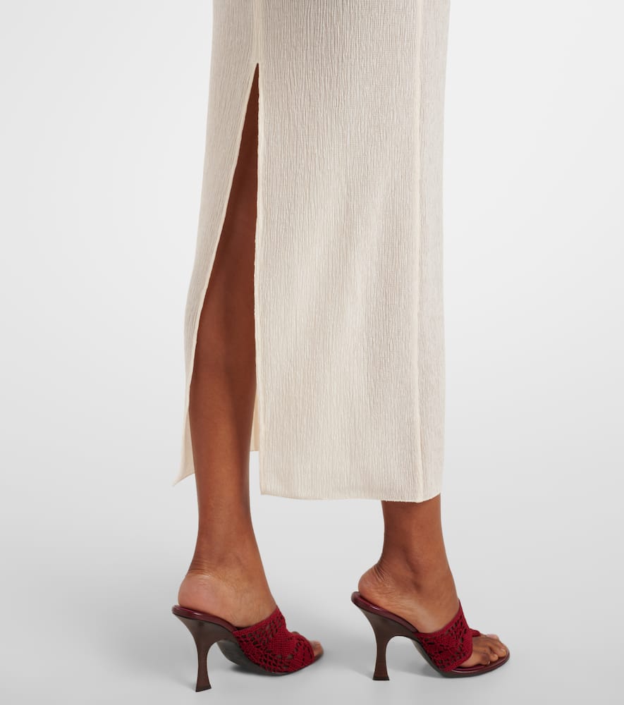 Floral-appliqué crêpe midi dress