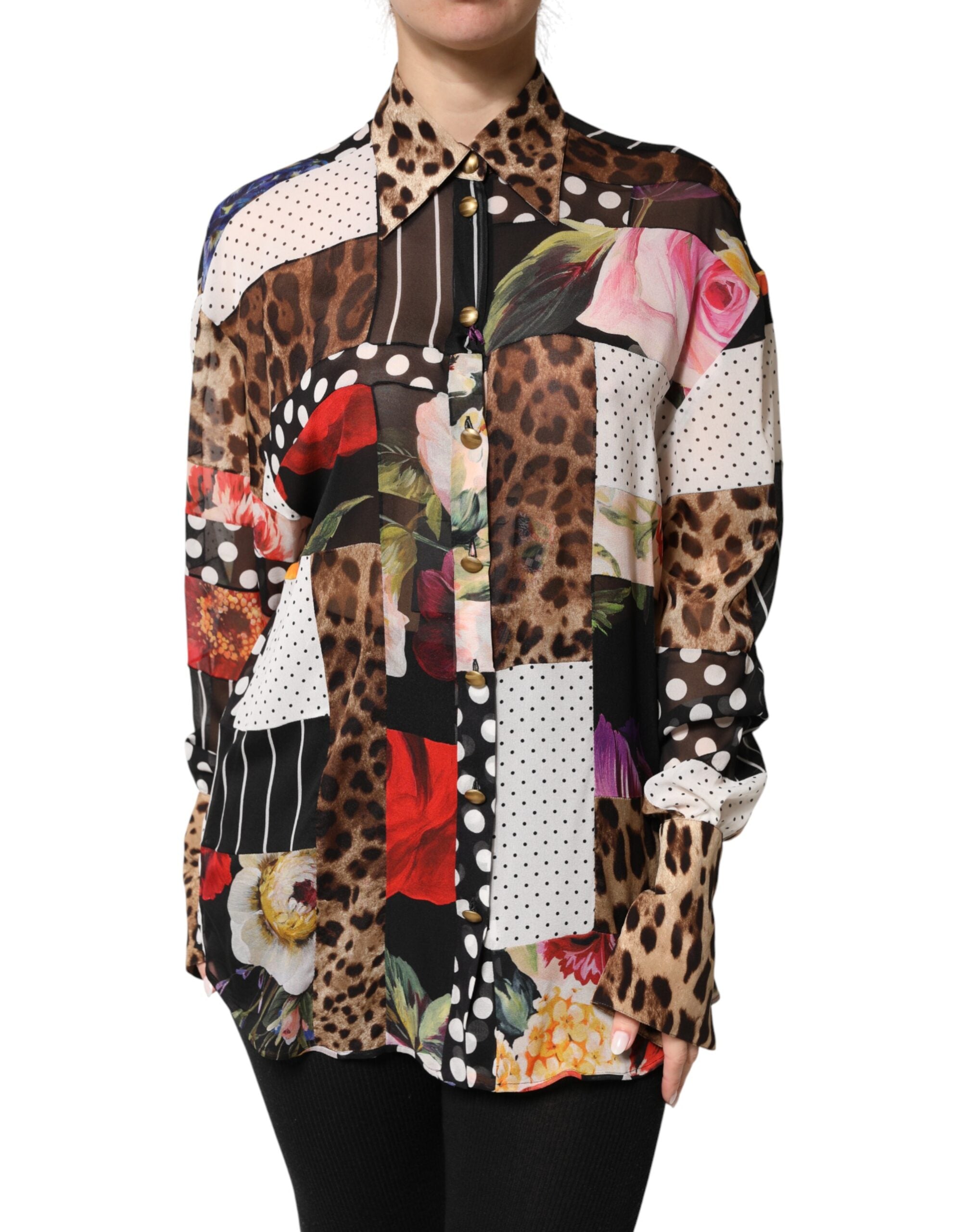 Patchwork Silk Blouse — Multicolor