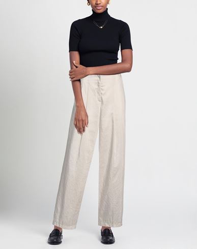 Woman Pants Light grey Size 12 Polyester