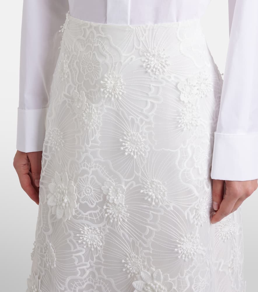 Sheer Meadow floral organza midi skirt