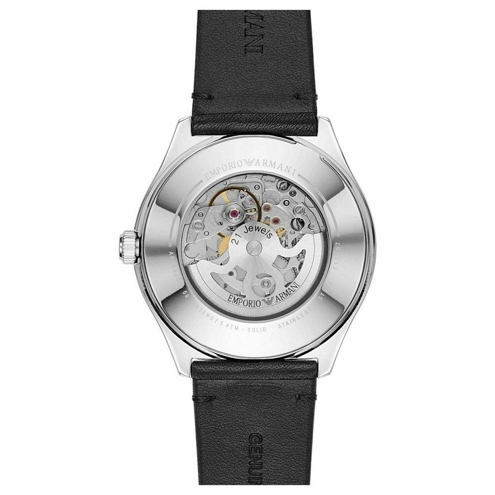 Emporio Armani AR60003 Automatic Black Leather Skeleton Men's Watch