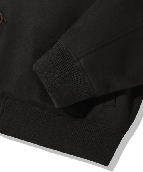 Two Pocket Button Suede Bomber Jacket_Black