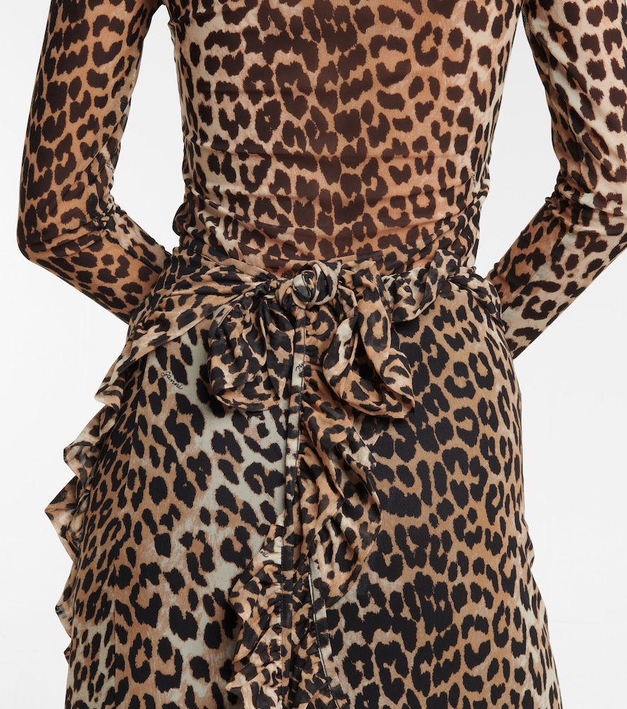 Ganni Leopard-print wrap midi skirt