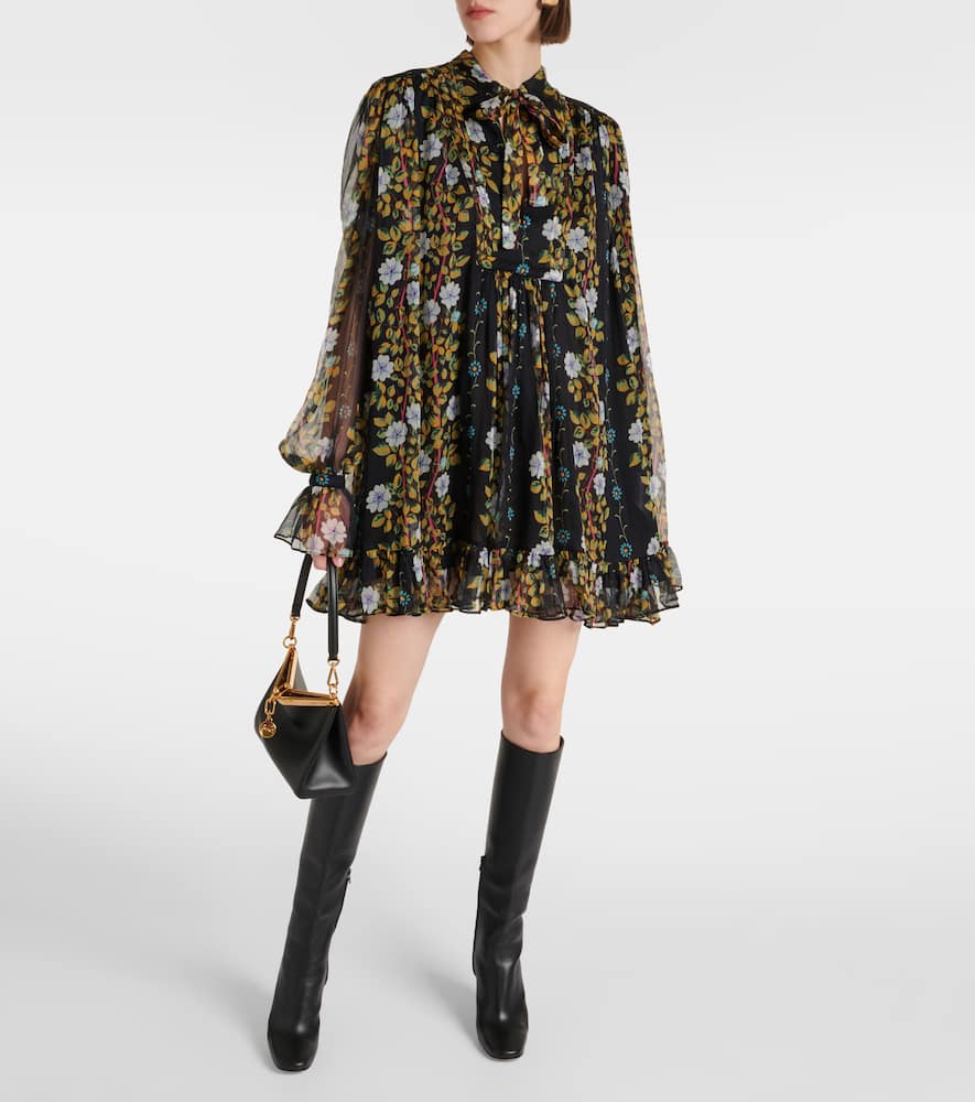 Floral silk crepon minidress
