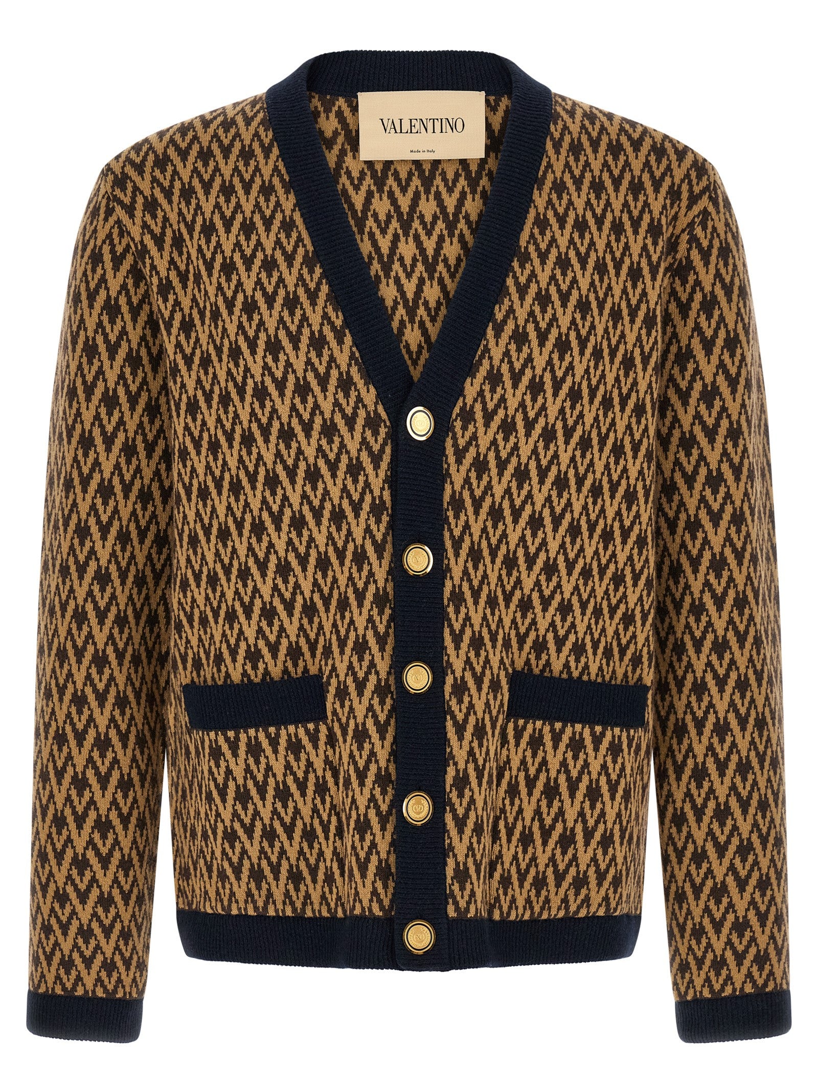 Jacquard Cashmere Cardigan — Camel