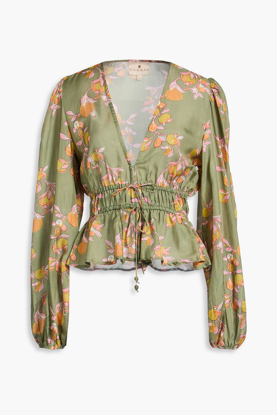 Lola floral-print silk-satin blouse - Green - 1