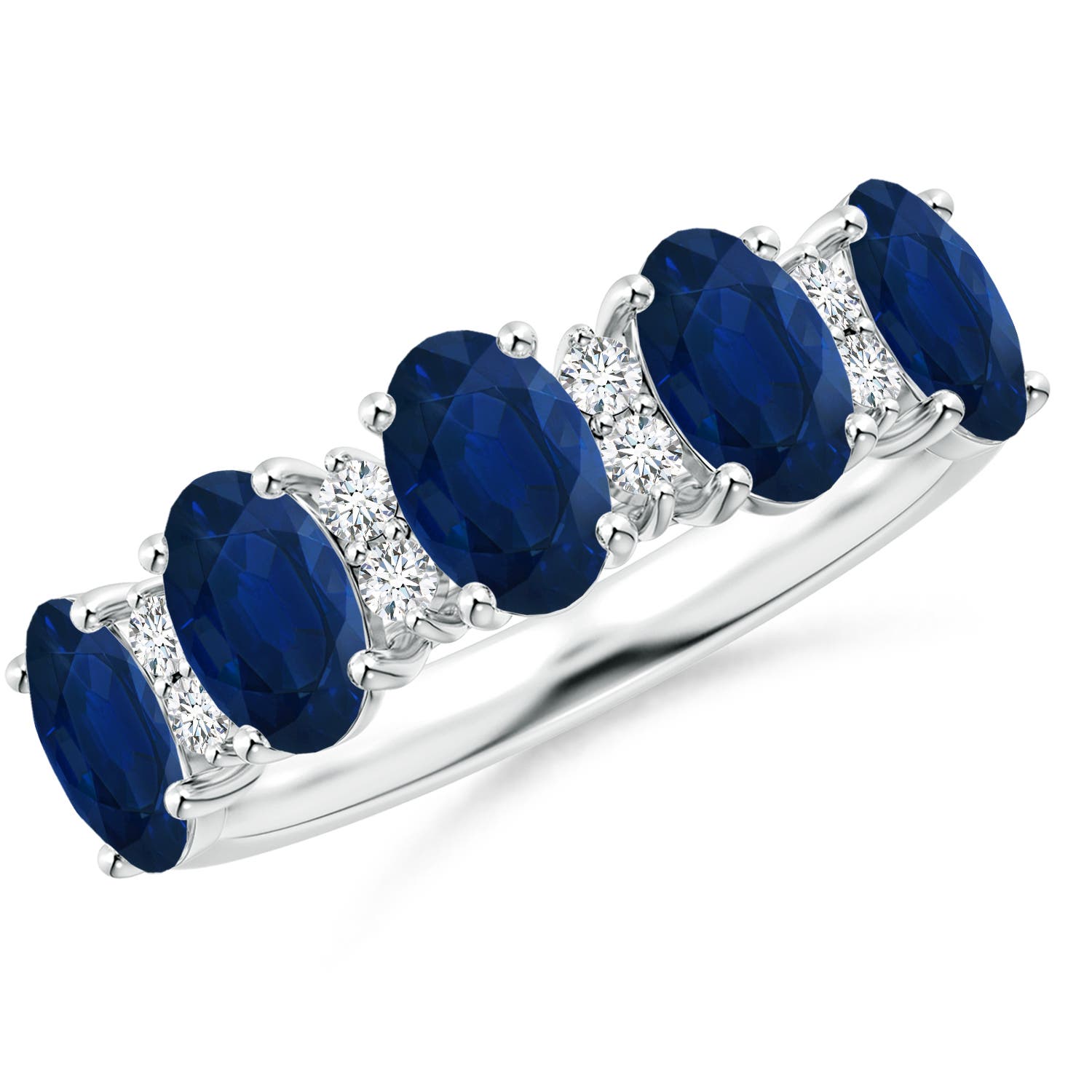 Angara 3.0 Carats Five Stone Blue Sapphire and Diamond Wedding Ring in Platinum