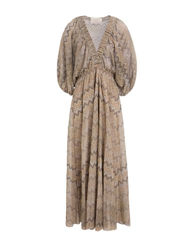 Woman Midi dress Beige Size 10 Polyamide, Metallic Polyester, Polyester, Viscose